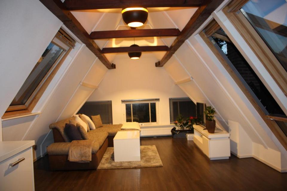 appartement met een bank en een schuin dak